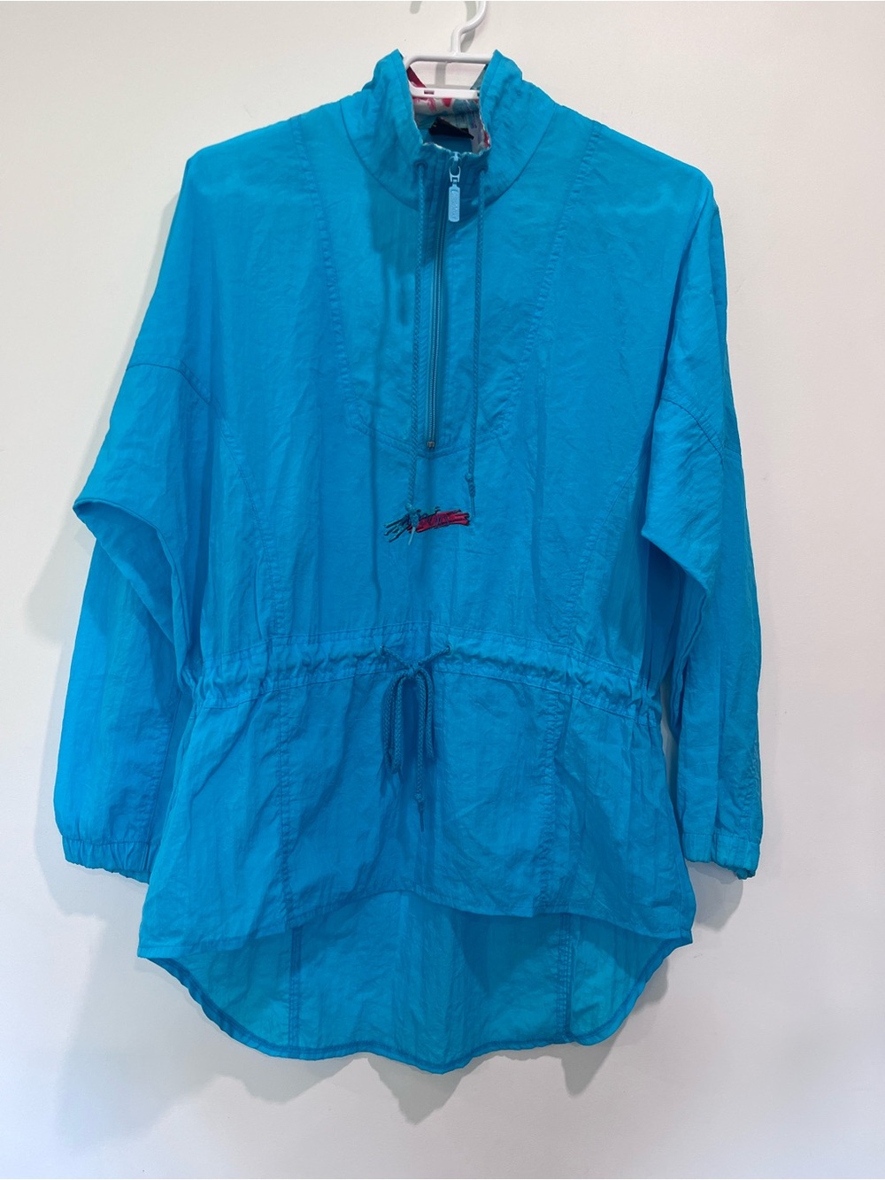 Vintage 90s Brooks Nylon 1/2 Zip Windbreaker Jacket Blue Floral Collar S Anorak